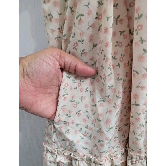 Polagram Square Neck Pink Floral Maxi Tiered Dress - Cream Size 2XL Summer - Picture 6 of 11